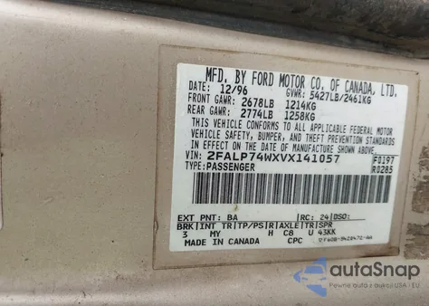 1997 Ford Crown Victoria Lx from USA, damaged, VIN 2FALP74WXVX141057